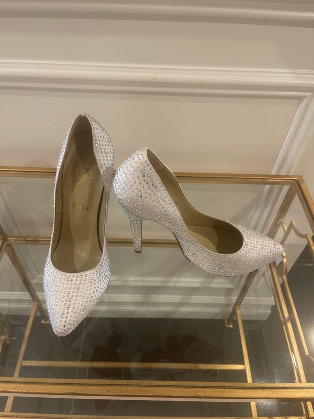 Almost perfectly new Christian Louboutin White Crystal Embellished Pointed Toe